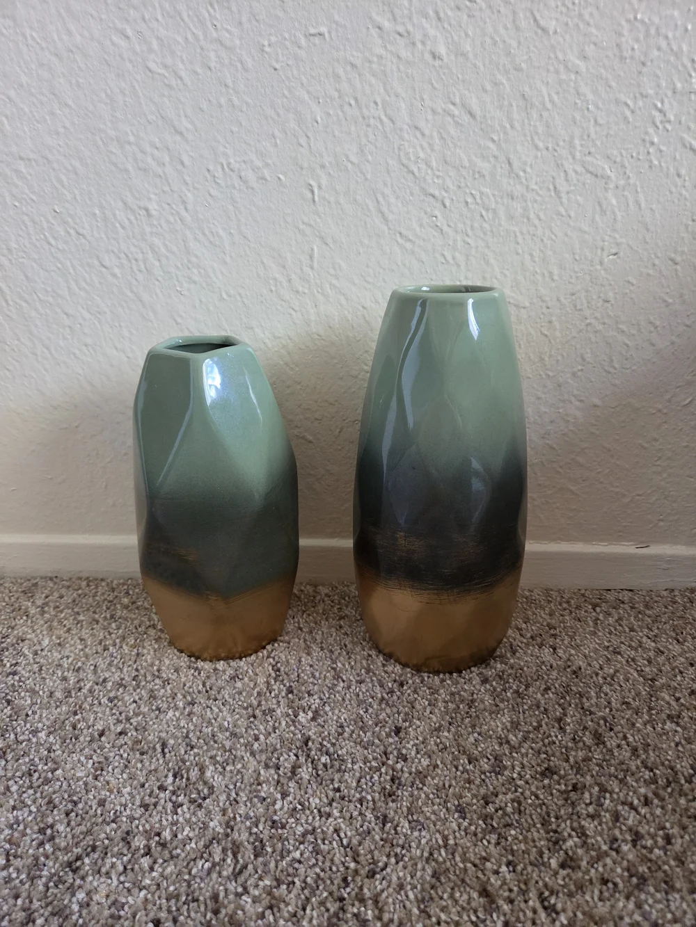 Decorative Green and Gold Ceramic Vases - Set of 2